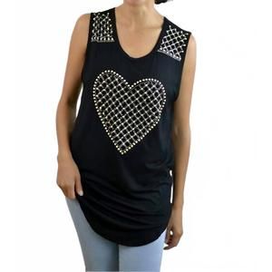 NEW VOCAL APPAREL studs heart tank long tunic in black